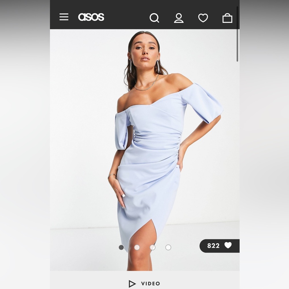 ASOS | Sweetheart Neck Bardot Neck Dress | Sky Blue